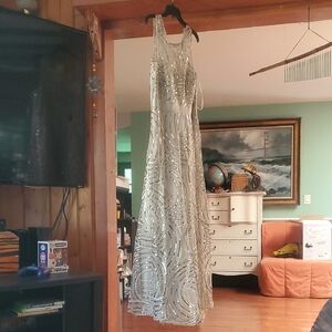 Eliza J Silver Sequin Gown